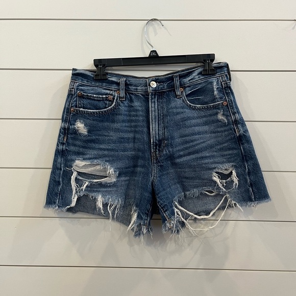 American Eagle Outfitters Blue Distressed Jean Shorts - Picture 1 of 4